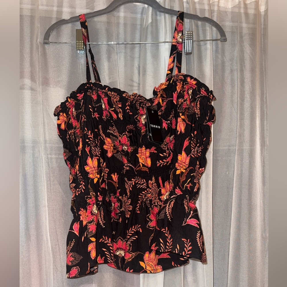Torrid Black and Pink Floral Tank Top